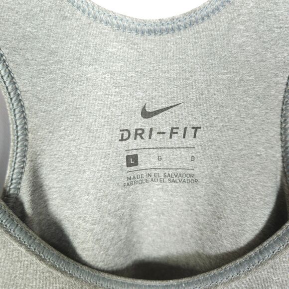 Nike Dri-Fit Womens Large Gray Grey Swoosh Graphic Tank Top Scoop Neck - Picture 2 of 6